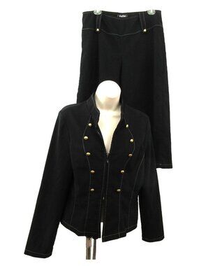 Capri Pants Suit Jacket Women's Size XL Black Military Look Topstitching Vintage